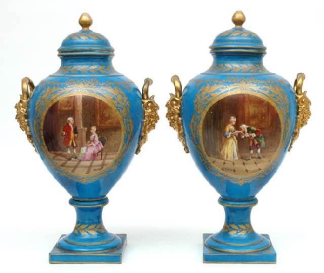 Appraisal: AN IMPRESSIVE PAIR OF SEVRES STYLE PORCELAIN LIDDED VASES th