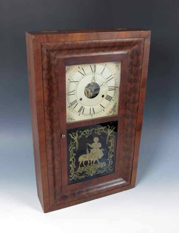 Appraisal: SETH THOMAS REVERSE PAINTED OGEE MANTLE CLOCK Burled wood veneer