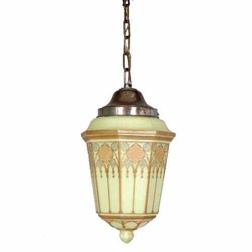 Appraisal: An American Neo-gothic Vaseline Glass Hanging Light circa marked ceiling