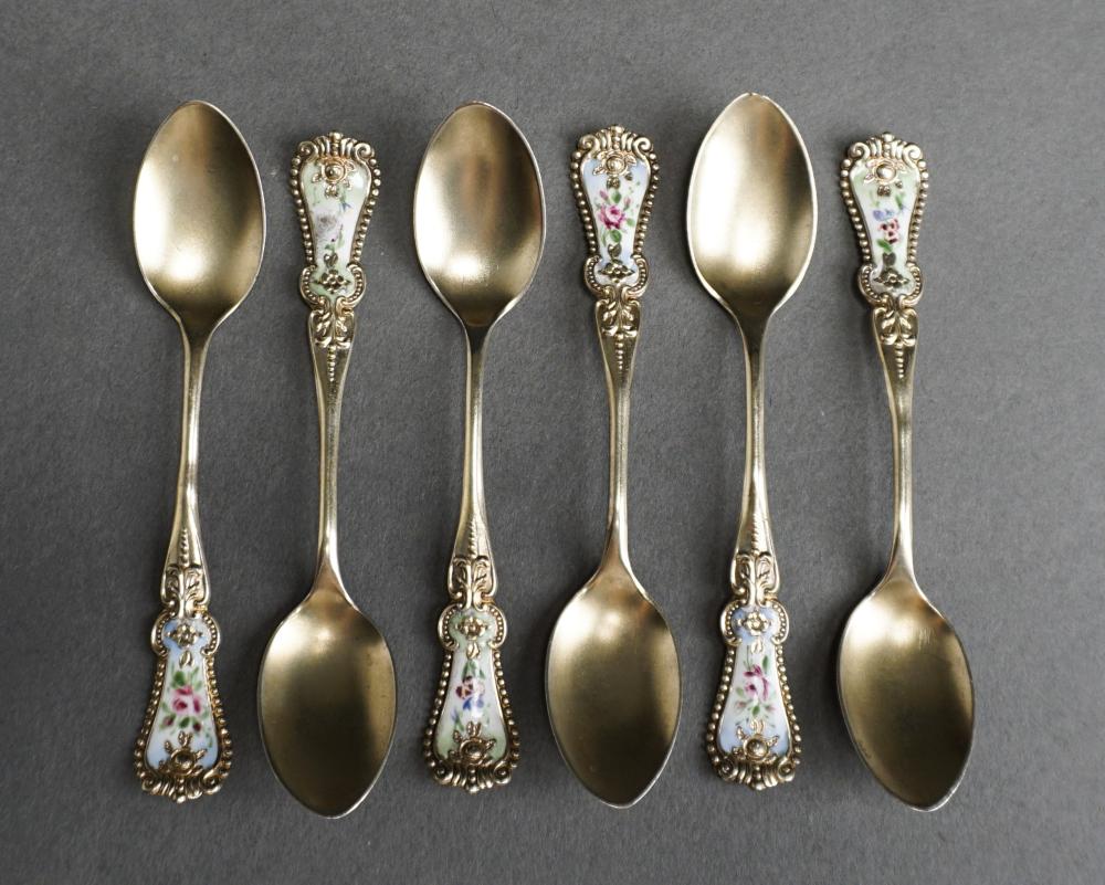 Appraisal: Set of Six Gilt Sterling Silver and Enamel Demitasse Spoons