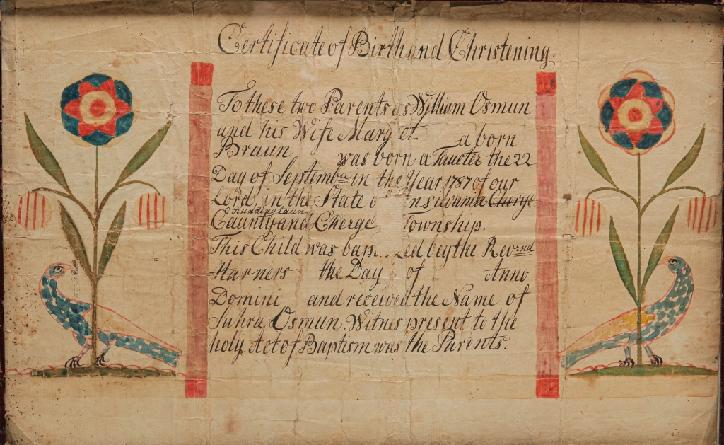 Appraisal: PENNSYLVANIA FRAKTUR Attributed to Friederich Kuster watercolor and ink on