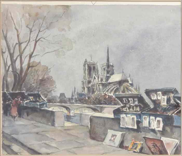 Appraisal: ARTIST UNKNOWN TH CENTURY NOTRE DAME PARIS Watercolor initialed R