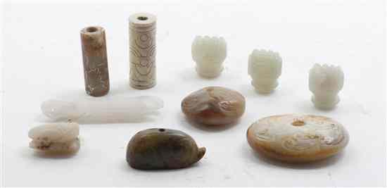 Appraisal: A Collection of Ten Jade and Hardstone Toggles and Beads