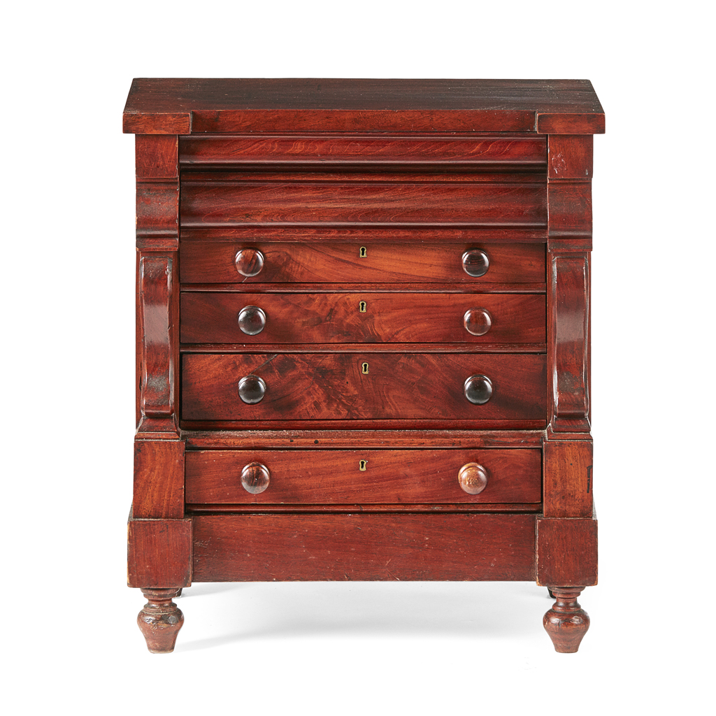 Appraisal: VICTORIAN MINIATURE MAHOGANY CHEST OF DRAWERS TH CENTURY with five