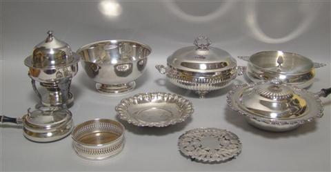 Appraisal: SILENT BUTLER CHAFING DISH AND OTHER PLATED SERVING PIECES Including