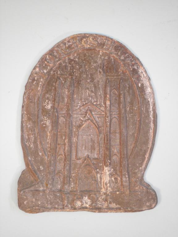 Appraisal: A lead insurance type plaque cast with a cathedral presumably