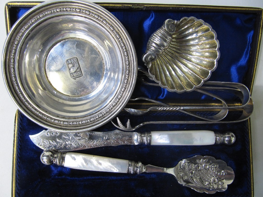 Appraisal: Lot comprising sterling silver dish silver salt silver tongs and