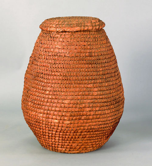 Appraisal: Massive Pennsylvania rye straw basket and cover late th c