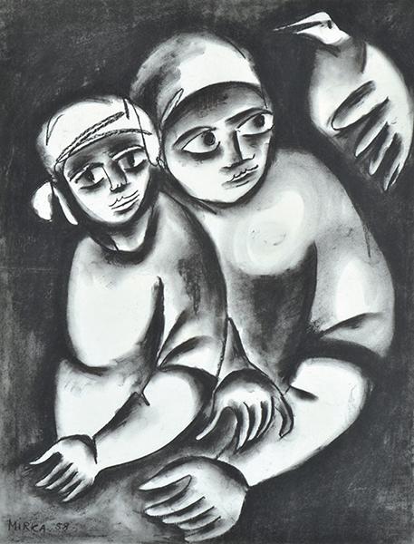 Appraisal: MIRKA MORA born Couple with Bird charcoal on paper signed