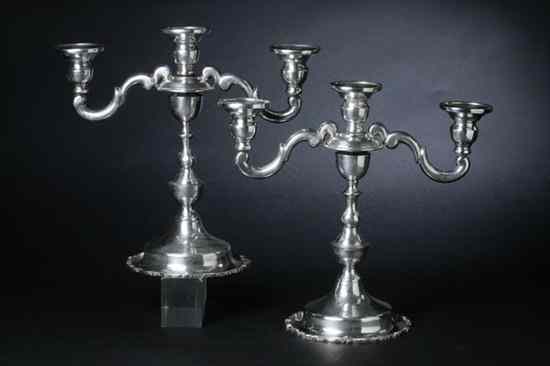 Appraisal: PAIR MEXICAN STERLING SILVER THREE-LIGHT CANDELABRA s- s Circular foot