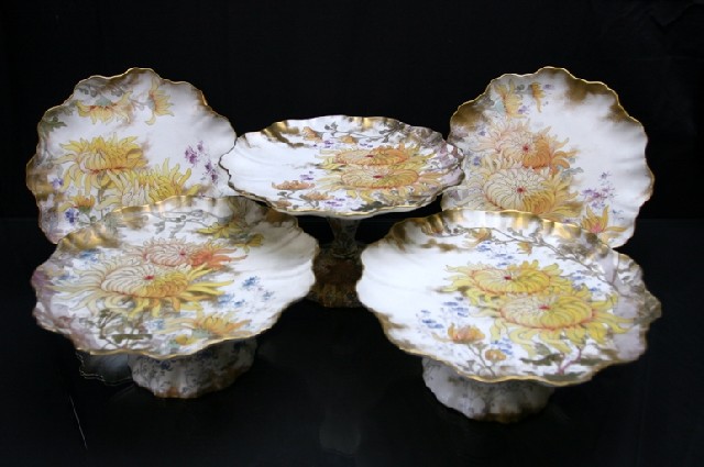 Appraisal: A Doulton Burslem fruit service decorated with golden chrysanthemums comprising