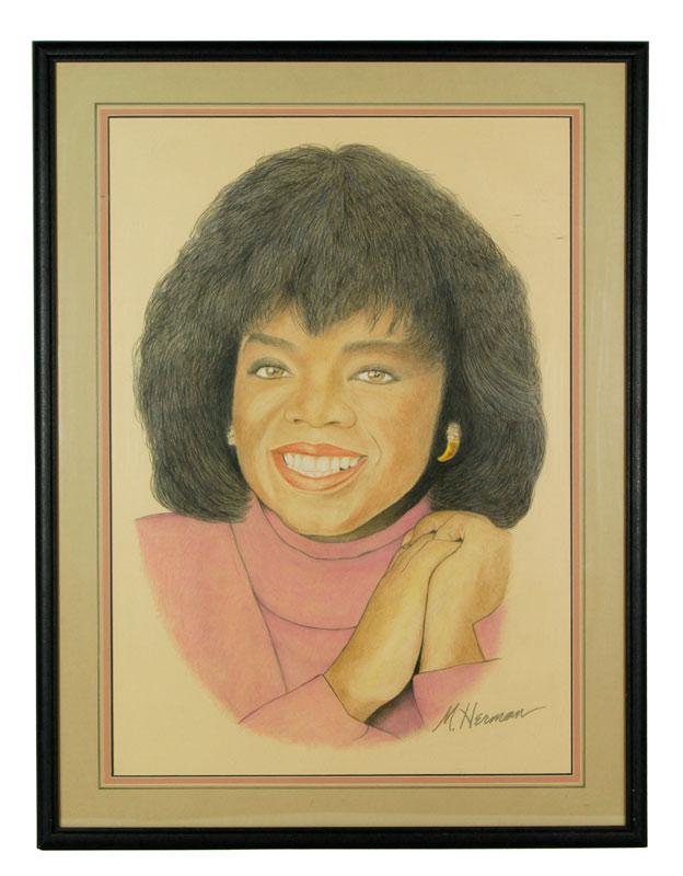 Appraisal: - Herman Portrait of Oprah Winfrey Colored Pencil Mark Herman