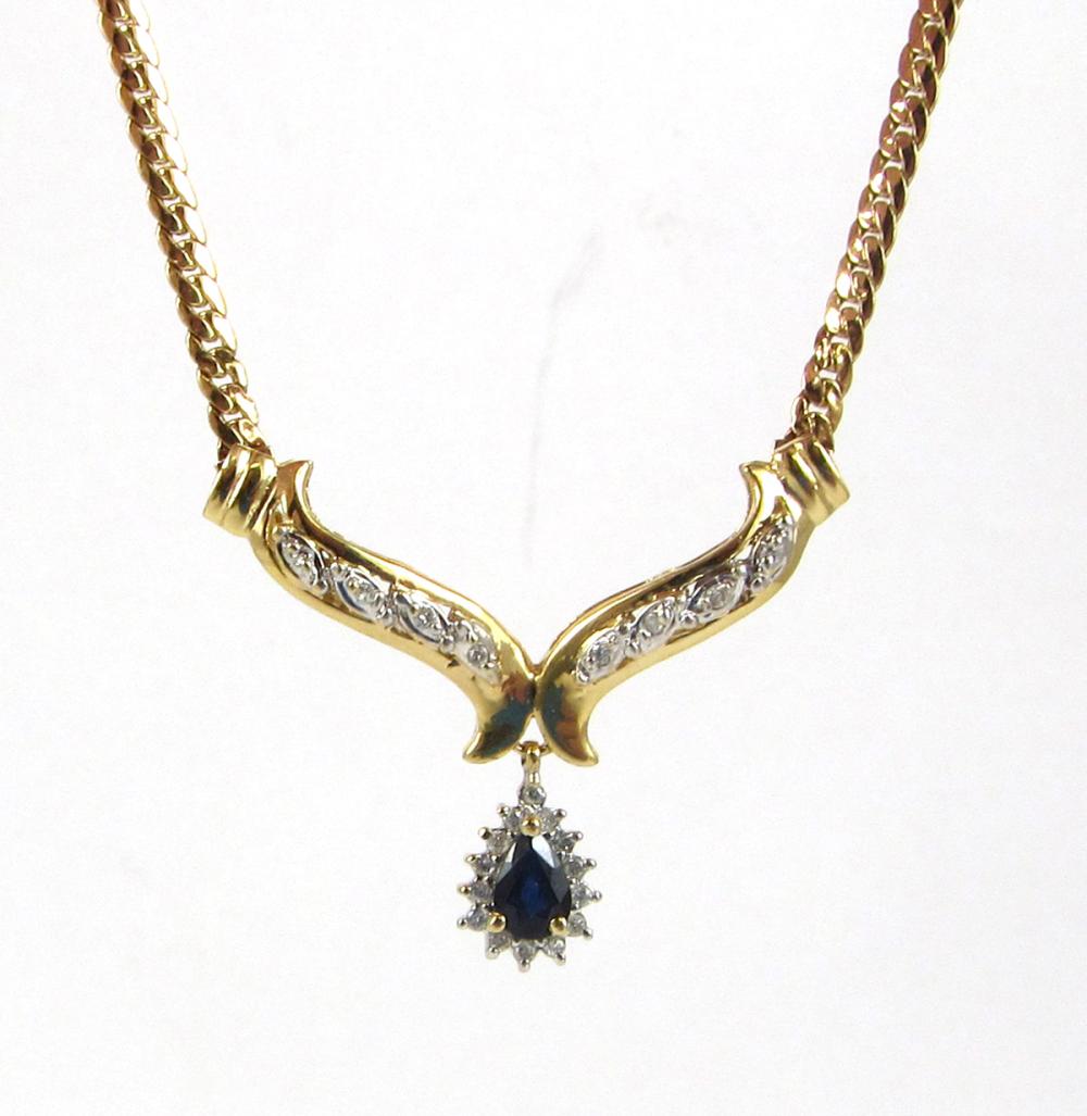 Appraisal: SAPPHIRE DIAMOND AND FOURTEEN KARAT GOLD NECKLACE with a length