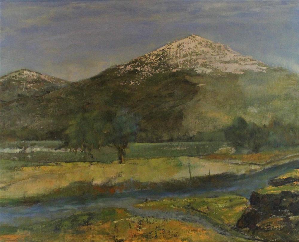 Appraisal: ARTIST UNKNOWN TH CENTURY MOUNTAIN LANDSCAPE Acrylic on canvas x