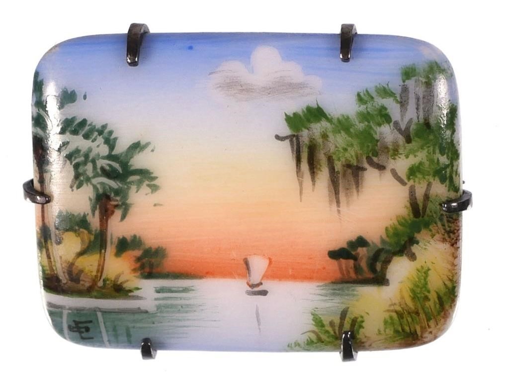 Appraisal: Florida scene painted on porcelain -- called a cameona --