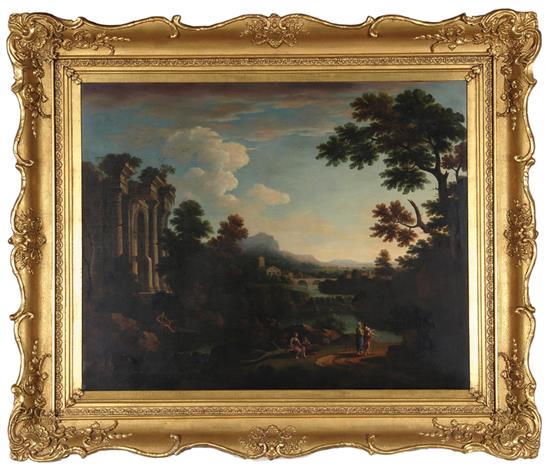 Appraisal: Continental school th century CAPRICCIO LANDSCAPE oil on canvas framed