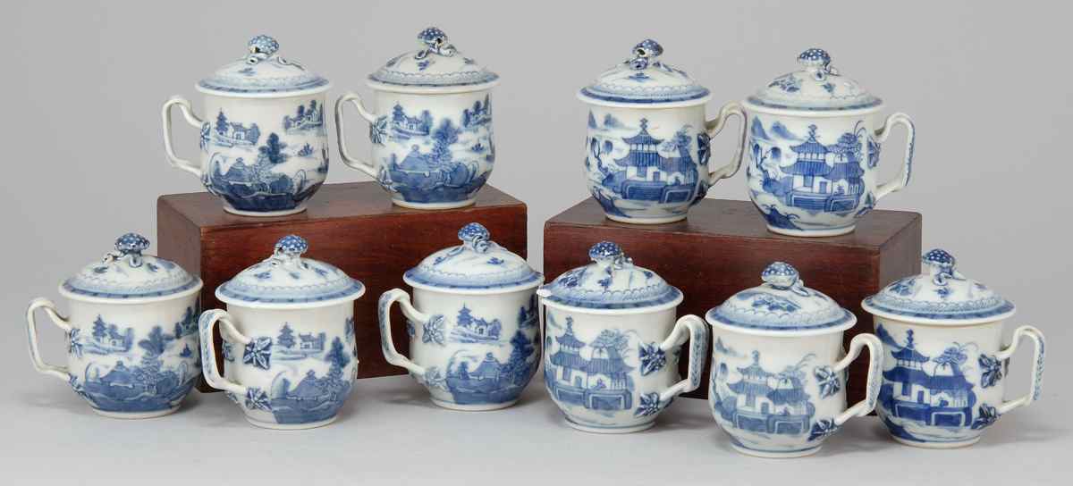 Appraisal: SET OF TEN CHINESE EXPORT BLUE AND WHITE PORCELAIN POTS