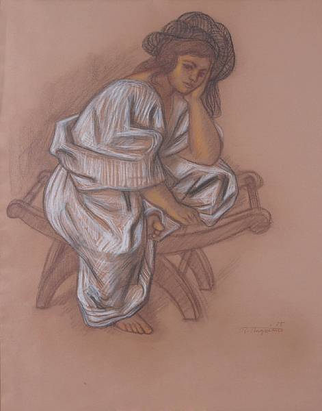 Appraisal: Ra l Anguiano Mexican - Untitled Seated Figure dated and