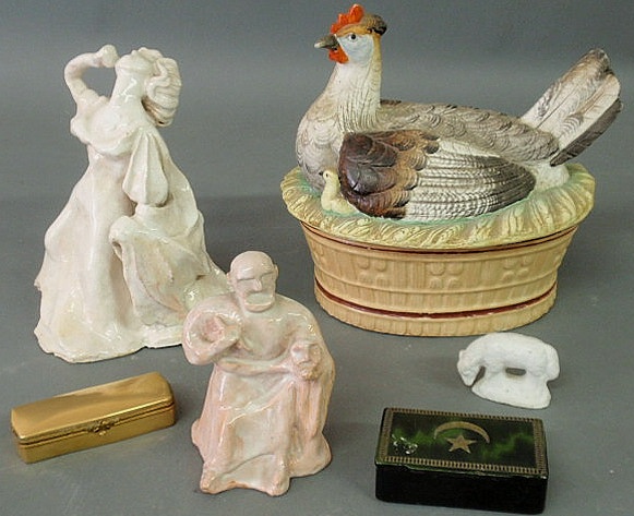 Appraisal: Six porcelain and ceramic etc items-Staffordshire hen-on-nest h Limoges box