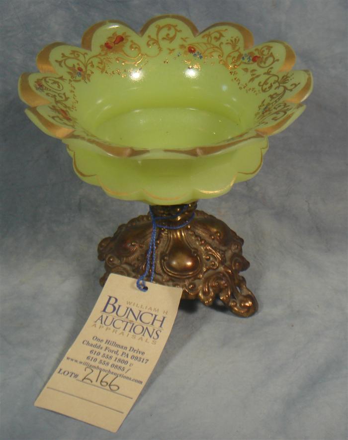 Appraisal: Custard glass compote with gilt decoration on white metal base