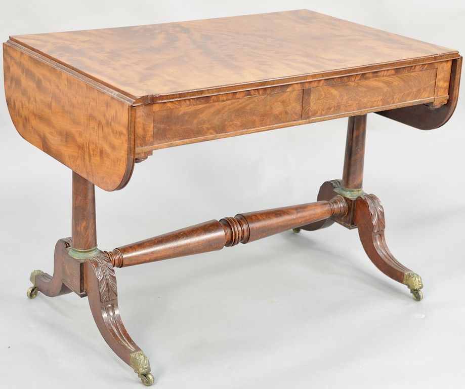 Appraisal: Federal mahogany drop leaf sofa table having one drawer on