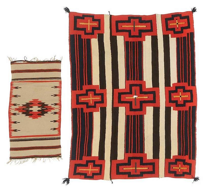 Appraisal: Third Phase Chief Blanket and Woven Mat Southwestern circa wool