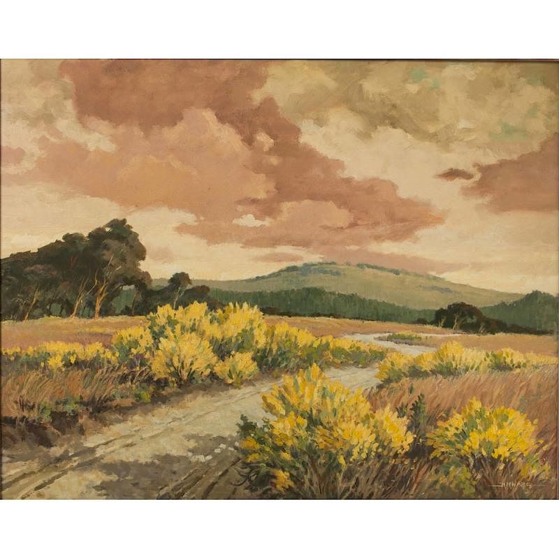 Appraisal: Harold Ward California - Painting Yellow Bushes Framed Harold Ward