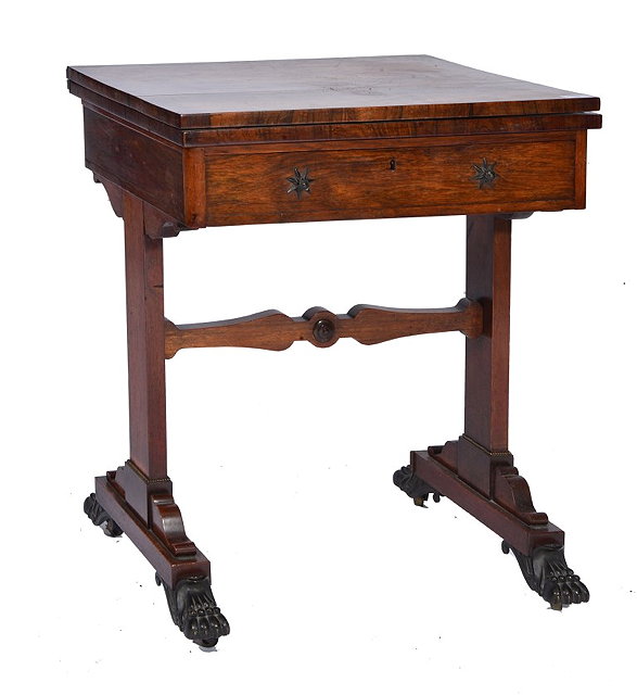 Appraisal: A GEORGE IV ROSEWOOD CARD TABLE the rectangular fold over