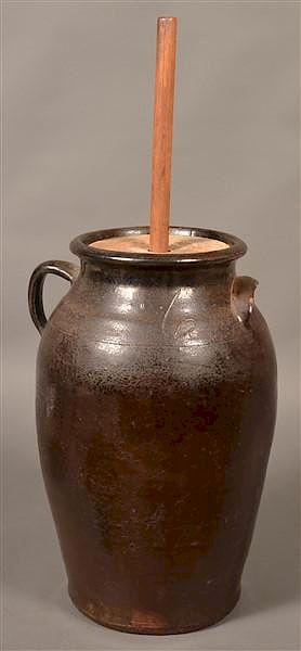 Appraisal: PA Glazed Redware Six Gallon Butter Churn Pennsylvania th Century