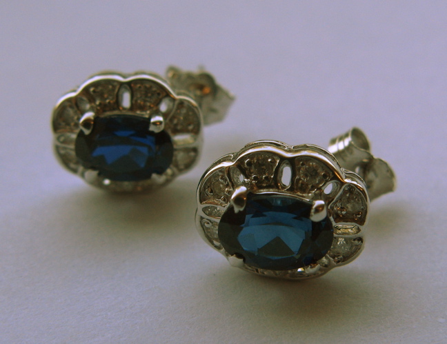 Appraisal: PAIR OF SAPPHIRE DIAMOND AND K WHITE GOLD EARRINGS each