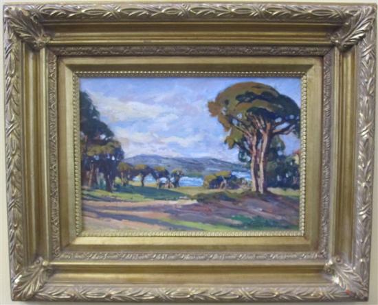 Appraisal: VALARI ANDRE OIL ON BOARD Landscape with mountain river and