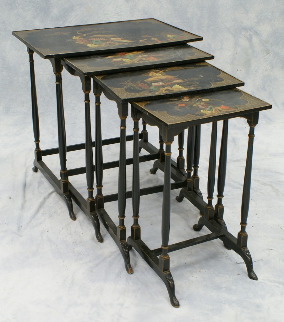 Appraisal: Nest chinoiserie decorated Regency style nesting tables each top with