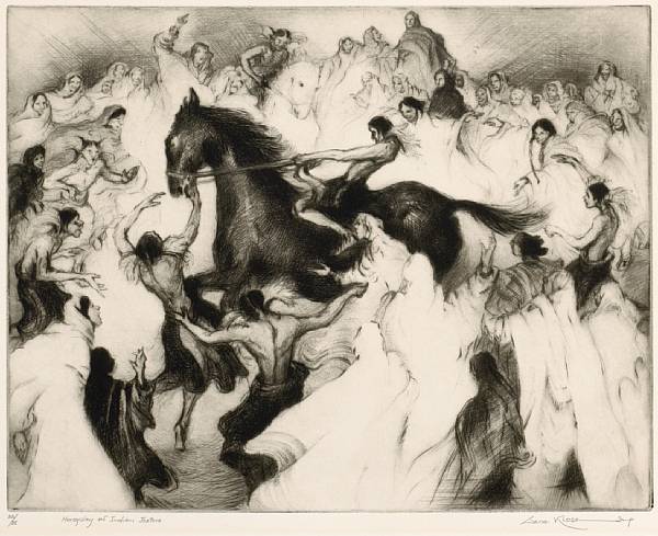 Appraisal: Gene Kloss American - Horseplay of Indian Jesters K Drypoint