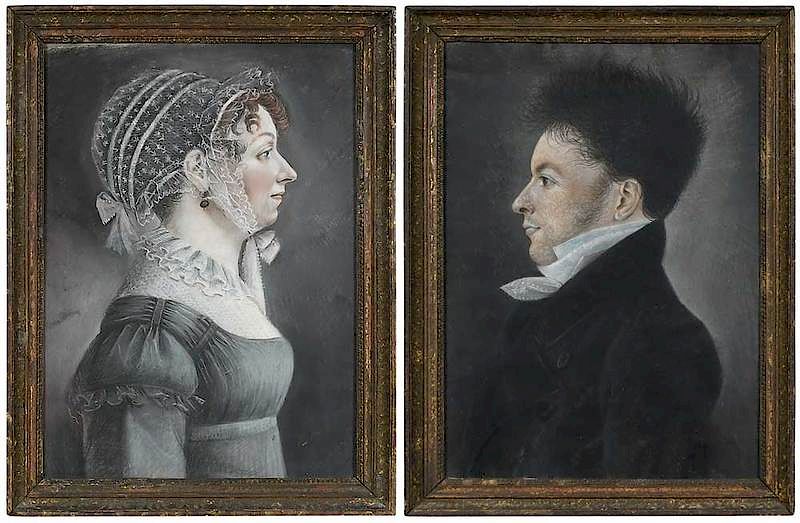 Appraisal: French School early th century A pair of profile portraits