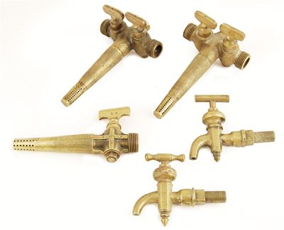 Appraisal: Five brass spigots including two with twin taps another stamped