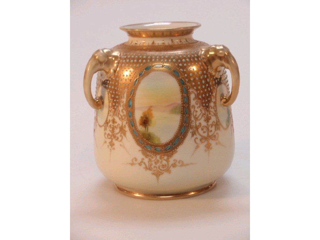 Appraisal: A Noritake taper ovoid vase with three elephant mask handles