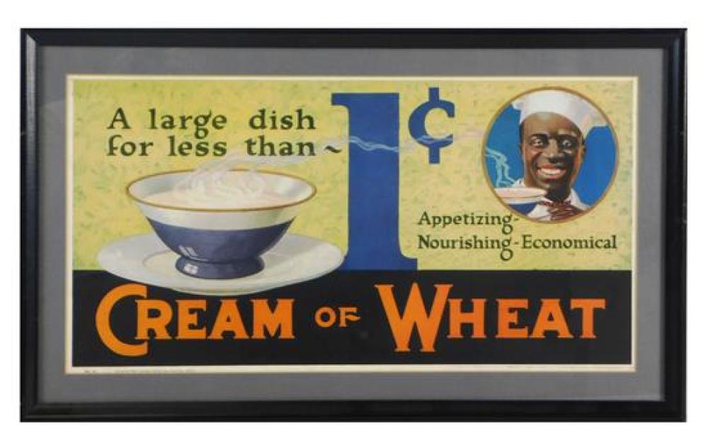 Appraisal: BLACK AMERICANA Framed trolley sign for Cream of Wheat c