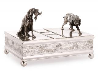 Appraisal: Meriden Silver Plated Humidor with Hunting Dogs Meriden Company American