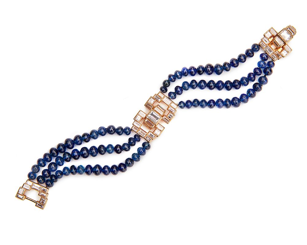 Appraisal: VAN CLEEF ARPELS K Gold Diamond and Sapphire Bracelet VAN