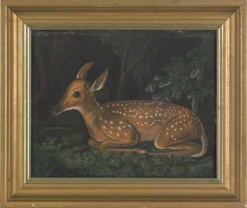 Appraisal: American pastel on paper portrait of a young recumbent deer