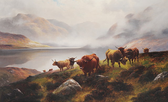 Appraisal: HENRY ROBINSON HALL - highland cattle Loch Maree Oil on