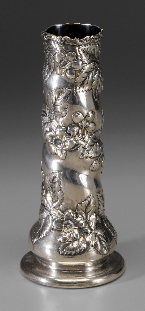 Appraisal: Gorham Sterling Vase American bomb form with floral decoration marks