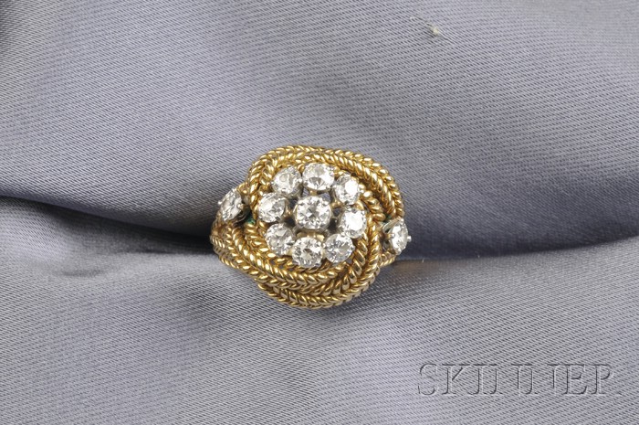 Appraisal: kt Gold and Diamond Ring of bombe form with ropetwist