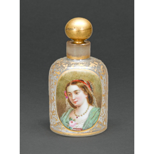 Appraisal: A Bohemian overlay glass scent bottle mid th c painted