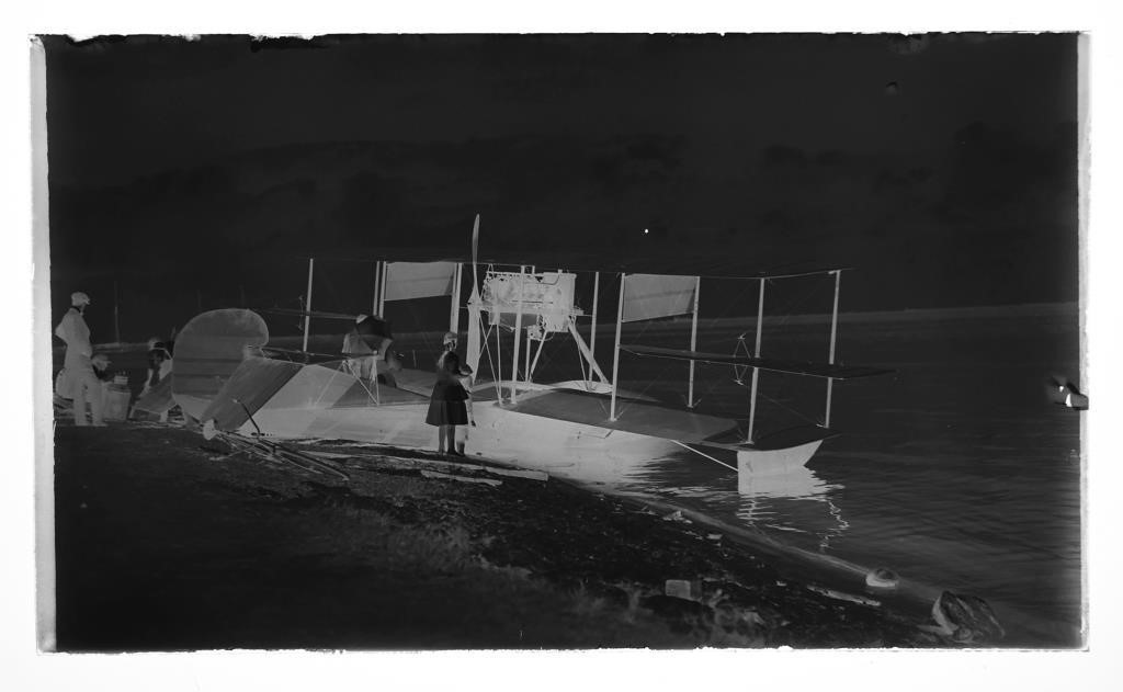 Appraisal: GLASS NEGATIVE SEAPLANE BISCAYNE BAYAntique glass negative - x -