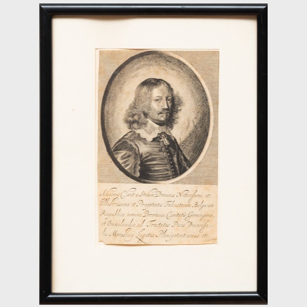 Appraisal: European School Portrait of Adrianus Clant Engraving in black on