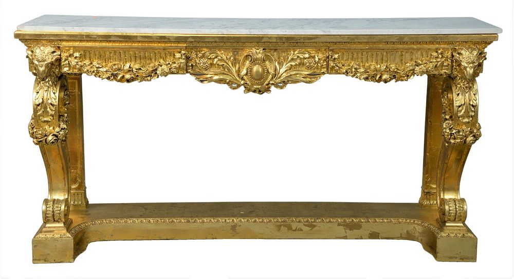 Appraisal: Continental Style Marble Top Console Table gilt decorated with three