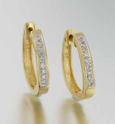 Appraisal: A Pair of Diamond Hoop Earrings k yellow gold hinged