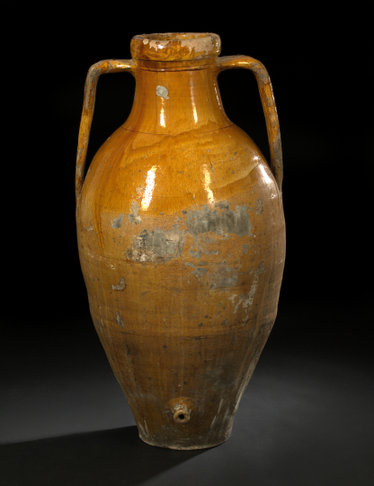 Appraisal: Monumental Provincial Ochre-Glazed Terra Cotta Storage Jar late th century