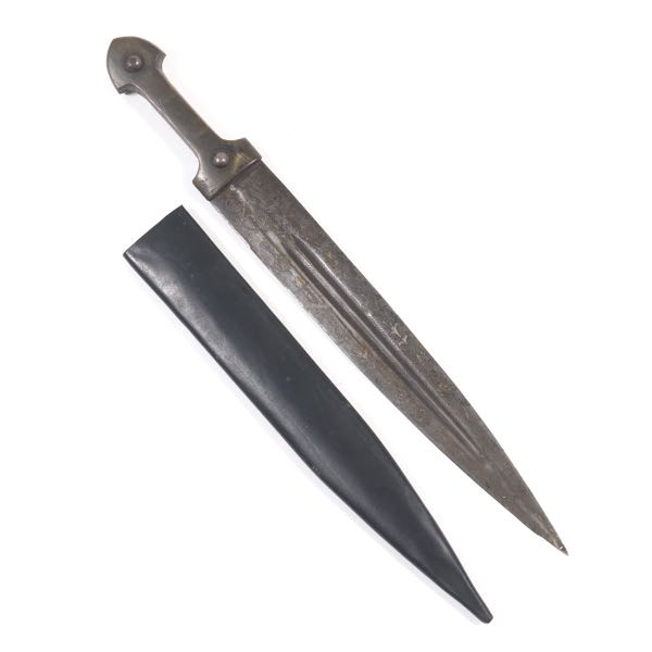 Appraisal: DAMASCENED STEEL DAGGER Damascened steel dagger with horn handle and